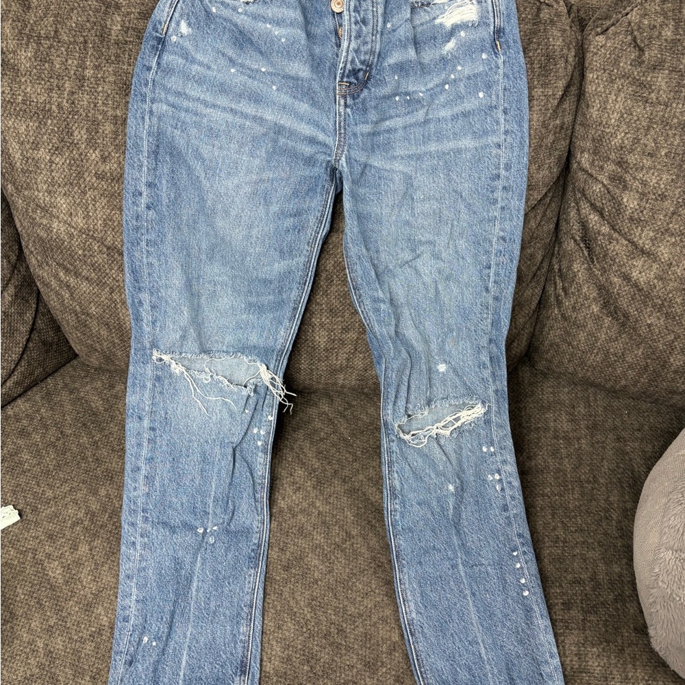 American Eagle Outfitters Medium Blue Ripped Straight Leg Jeans
